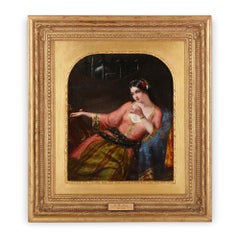 Orientalist harem painting in giltwood frame by O’Neil 
