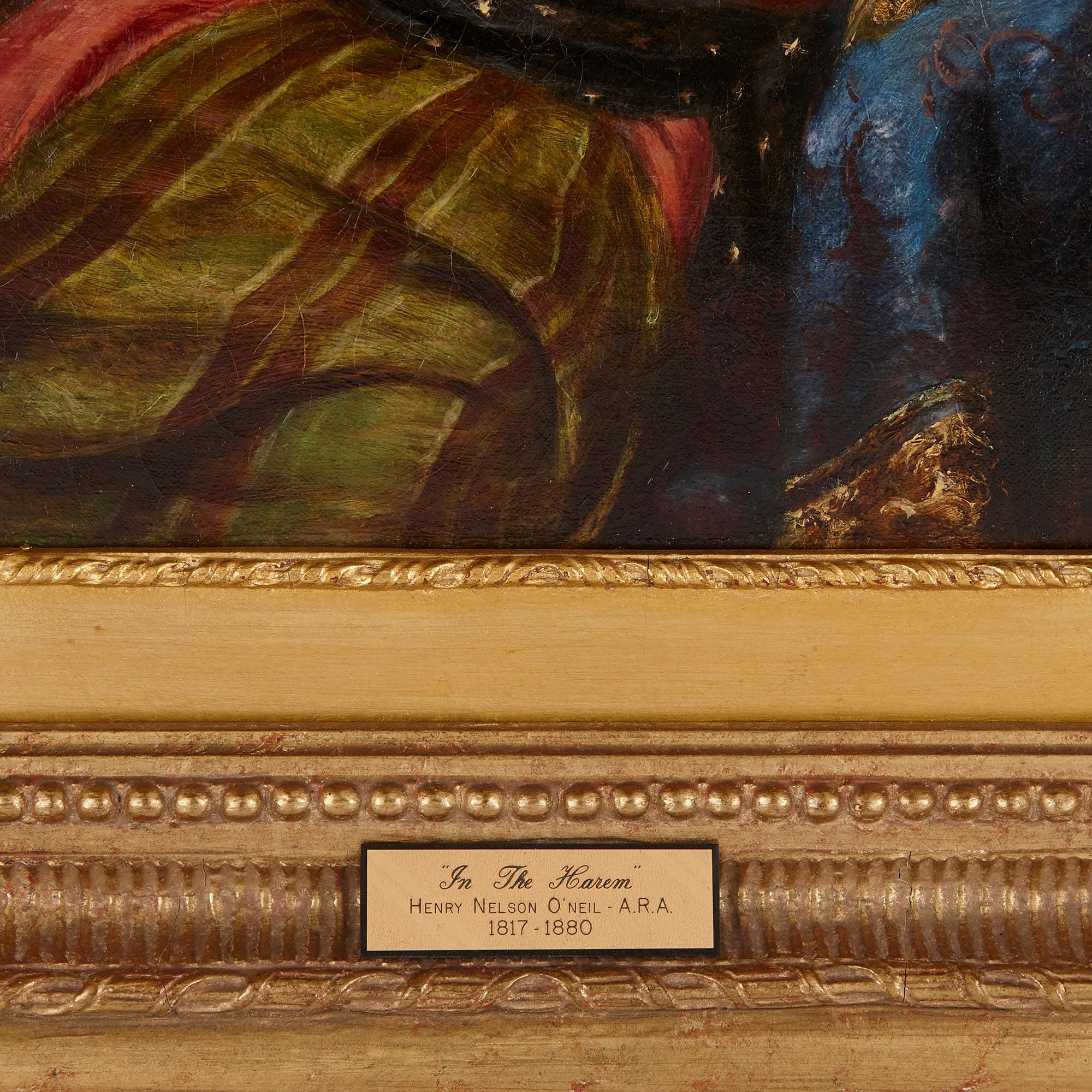 Orientalist harem painting in giltwood frame by O’Neil  - Brown Portrait Painting by Henry Nelson O'Neil
