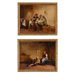 Two Italian oil paintings with motherhood theme by Chierici