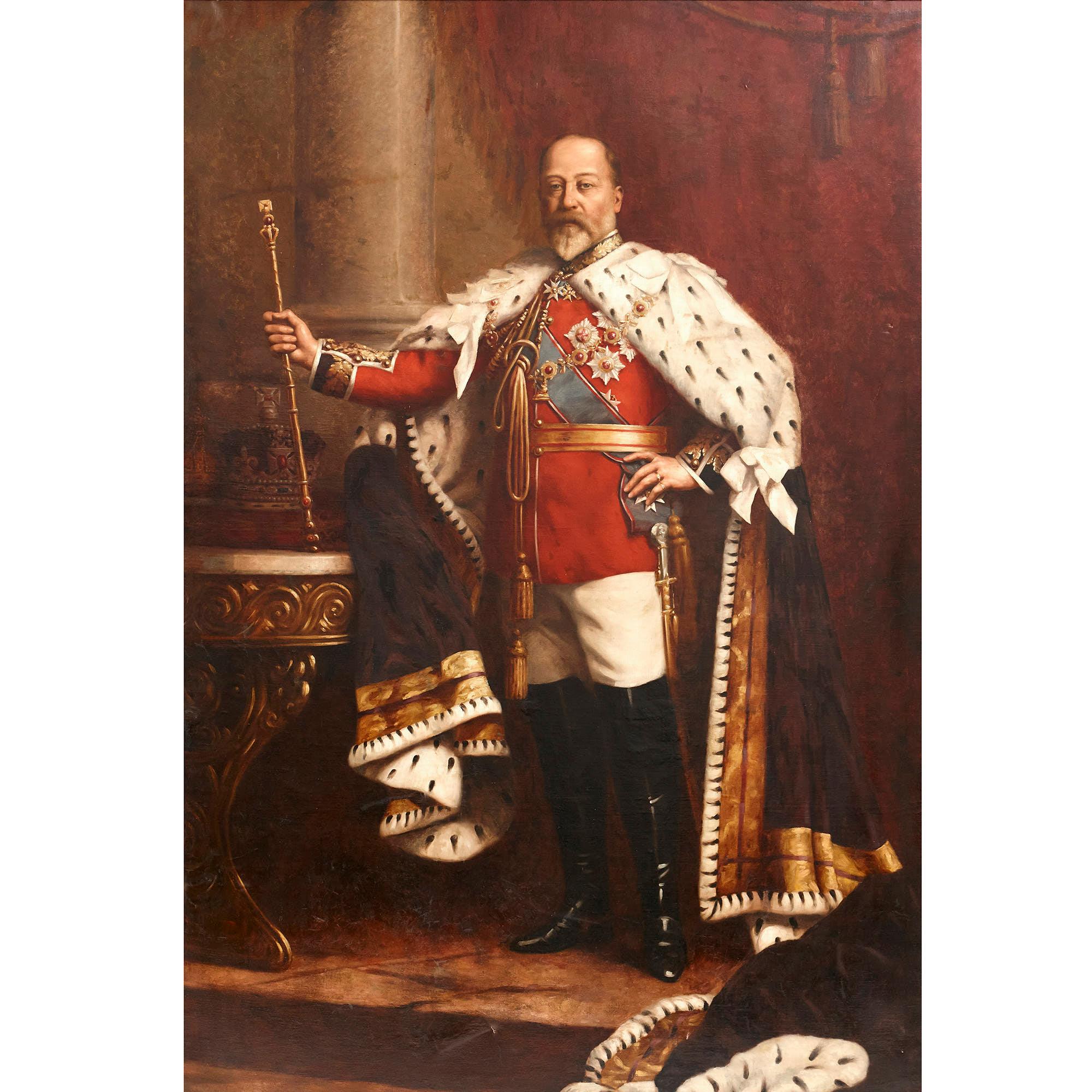Large portrait painting of Edward VII after Fildes  - Painting by Charles Willis