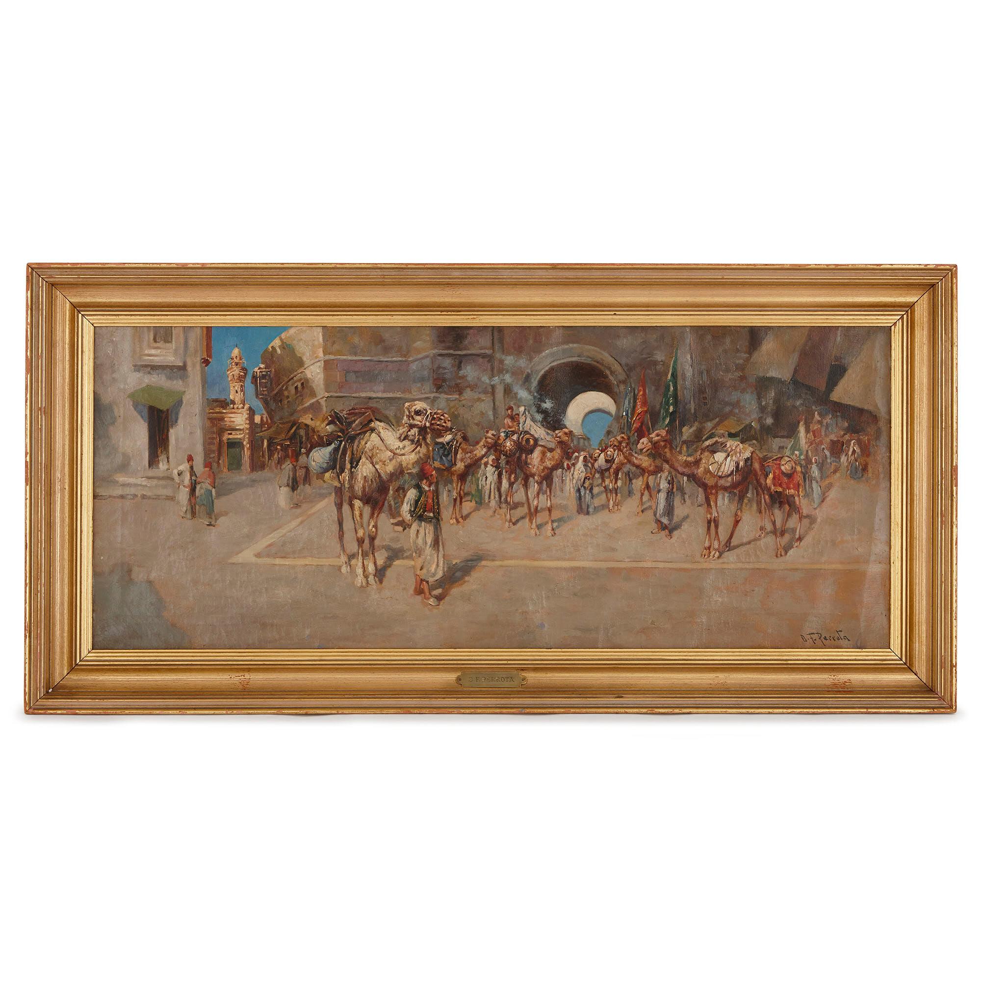 O. F. Perrota Figurative Painting - Antique Orientalist painting of Middle Eastern scene 