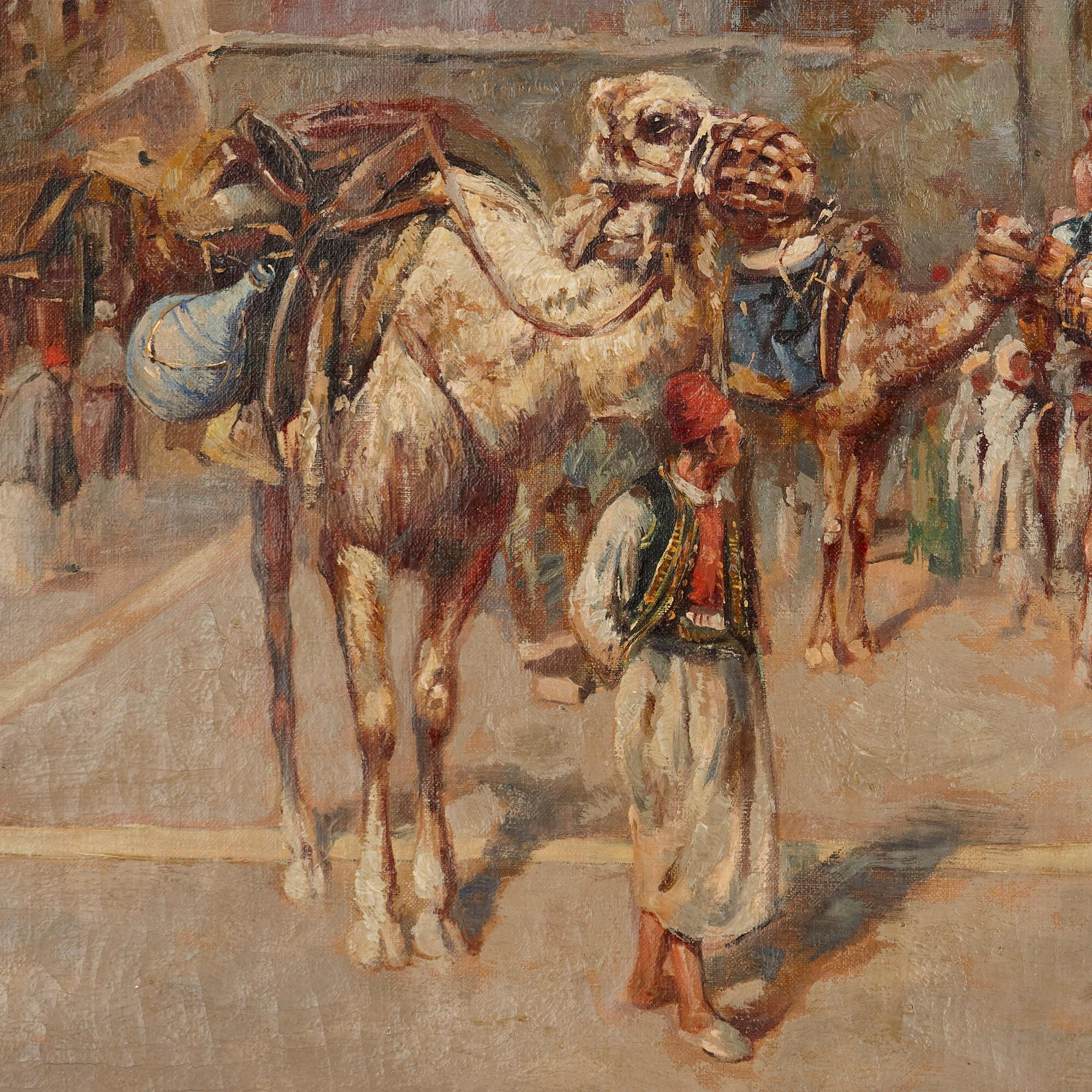 Antique Orientalist painting of Middle Eastern scene  - Brown Figurative Painting by O. F. Perrota