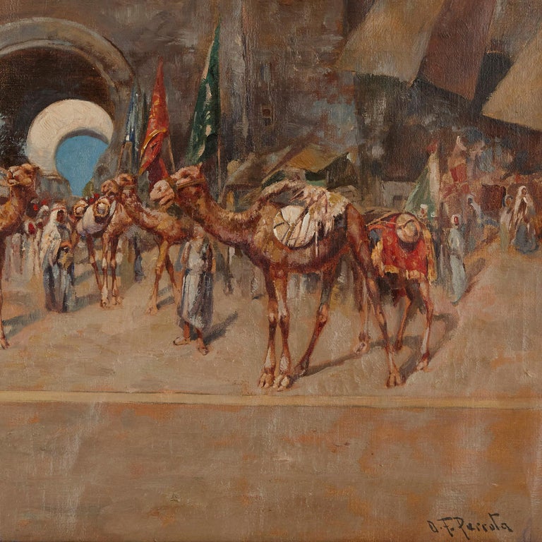 O. F. Perrota Antique Orientalist painting of Middle Eastern scene