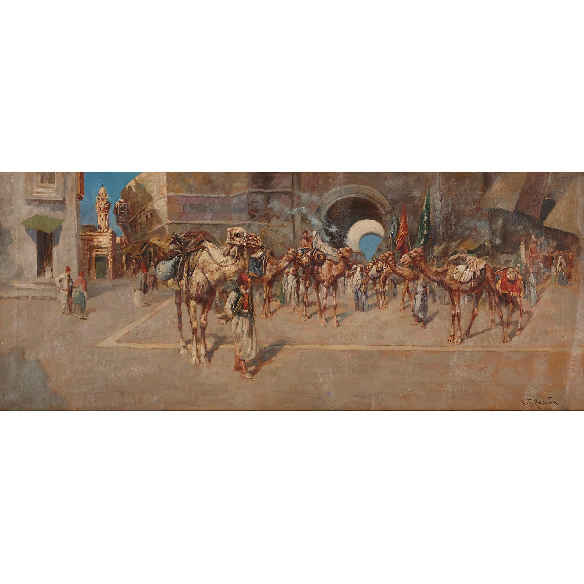 Antique Orientalist painting of Middle Eastern scene  - Painting by O. F. Perrota