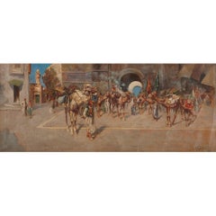 Antique Orientalist painting of Middle Eastern scene