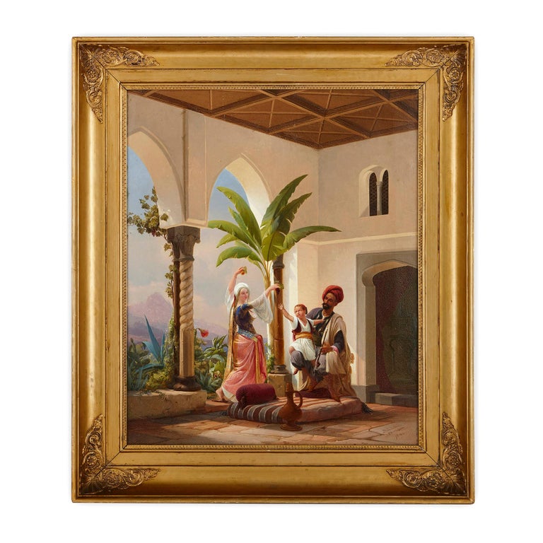 Niels Simonsen Orientalist Painting Of Parents Playing With