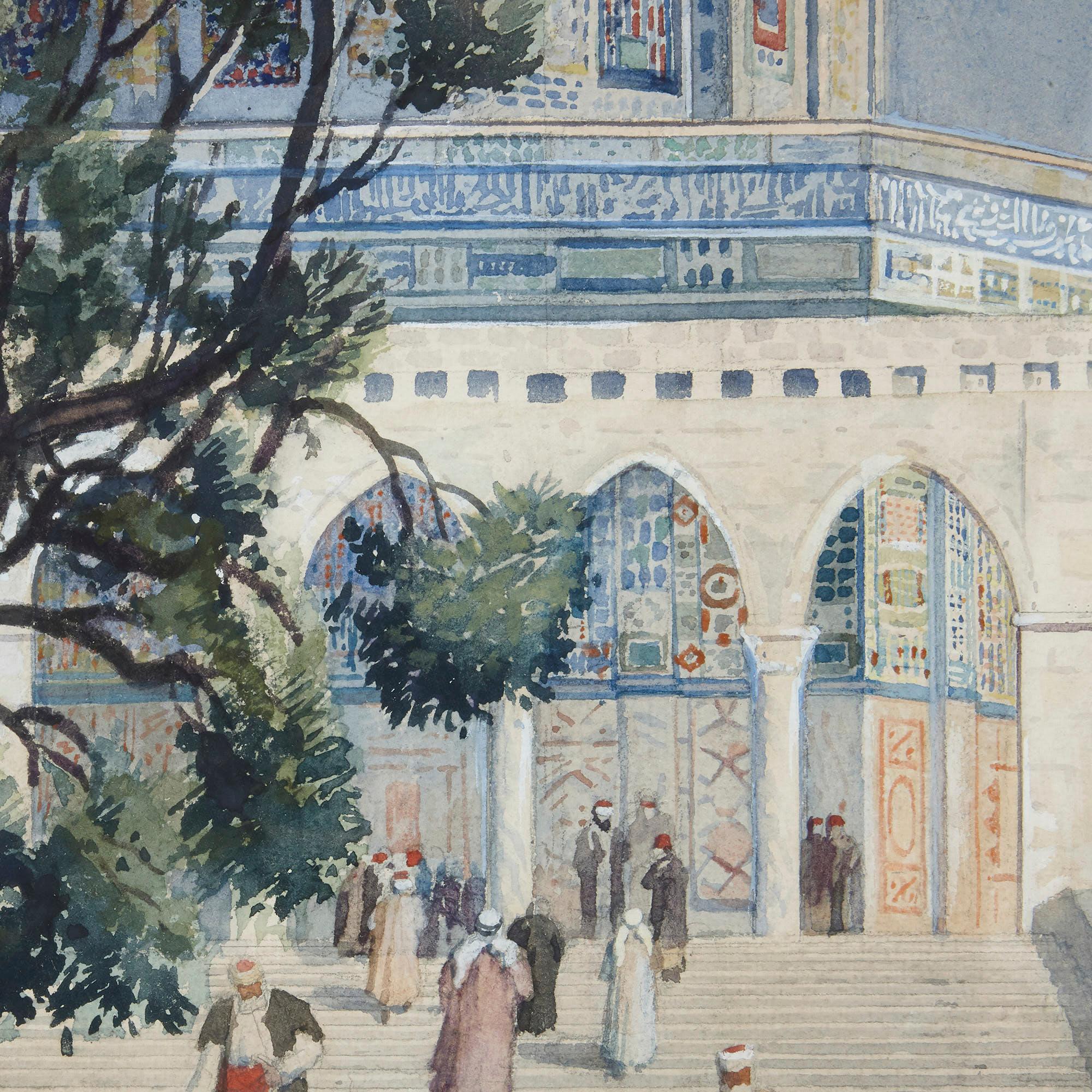 Orientalist watercolour of the Dome of the Rock by Hans Aescher For Sale 2