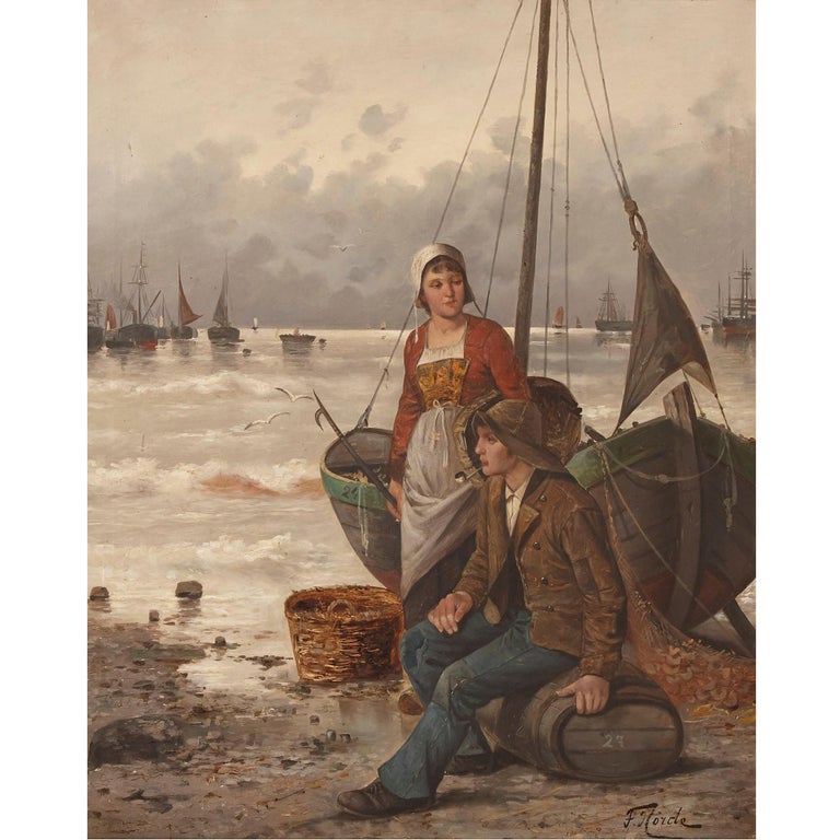 Set of two oil paintings of fishermen by F. Hörde For Sale 2