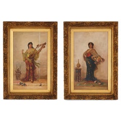 Antique Pair of figurative Orientalist oil paintings by Hill