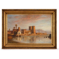 Orientalist oil painting of Egyptian temple by Koerner