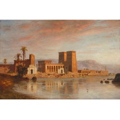 Orientalist oil painting of Egyptian temple by Koerner