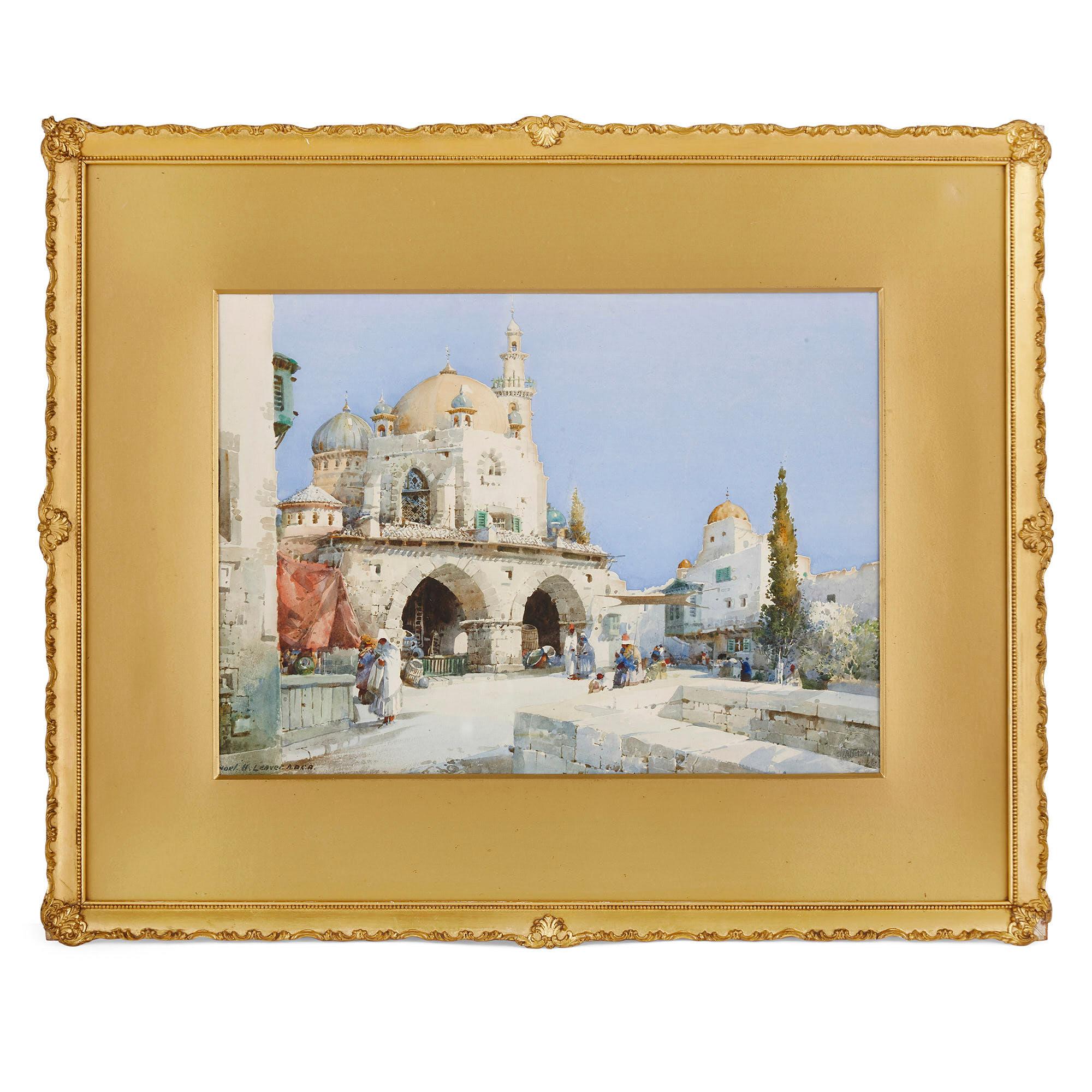 Noel Harry Leaver Landscape Painting - Orientalist view of a mosque by Leaver