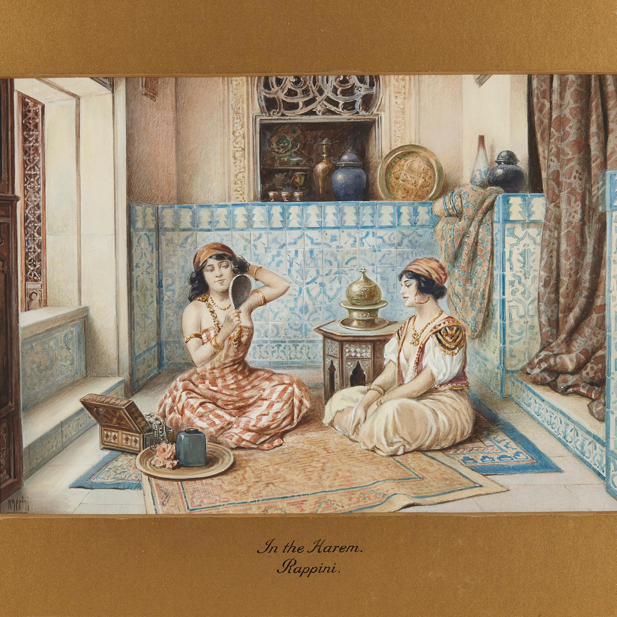 Pareja de acuarelas de harenes de Vittorio Rappini en venta 3