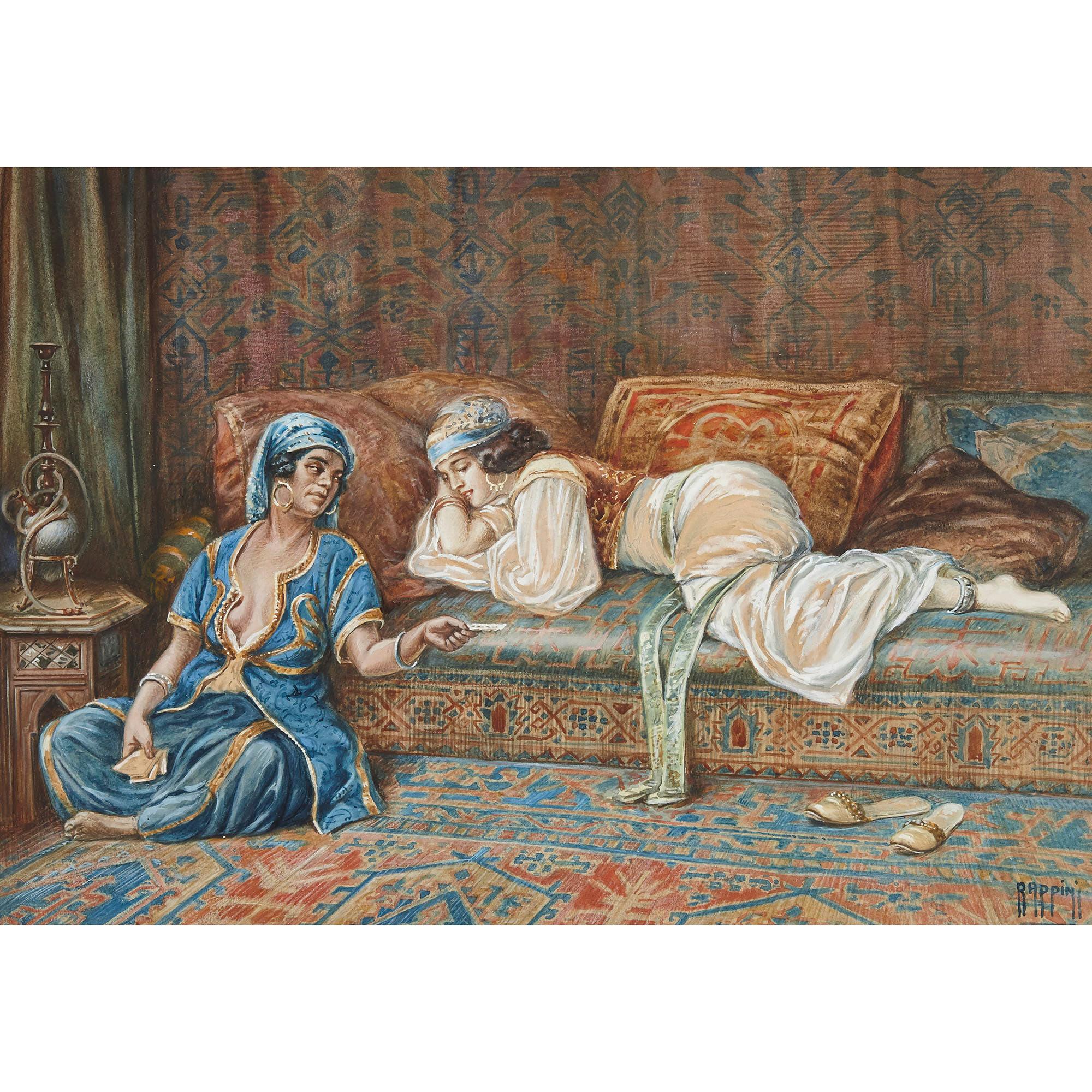 Pair of watercolours of harems by Vittorio Rappini For Sale 4