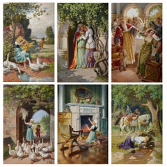 Set of six fairytale themed watercolours by German artist Otto Kubel