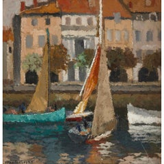 French Impressionist painting of a marina scene by René Fontayne