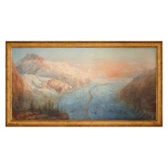 Large landscape watercolour of Mont Blanc by Arthur Croft