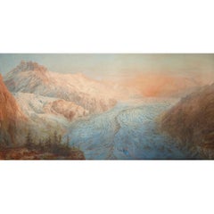 Grande aquarelle de paysage Mont Blanc d'Arthur Croft