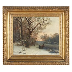 Snowscape oil painting of winter scene by Oscar Torna