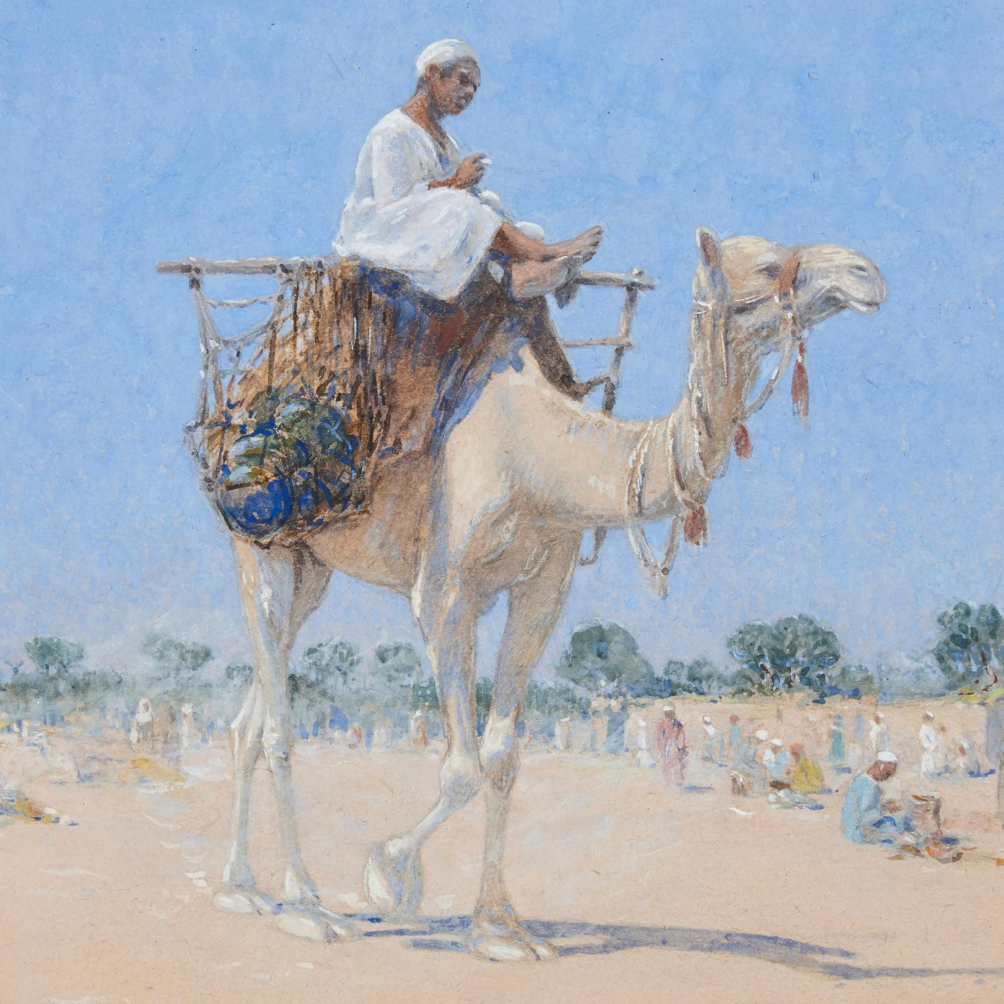 Acuarela orientalista de una escena del desierto de Alphons Leopold Mielich en venta 2