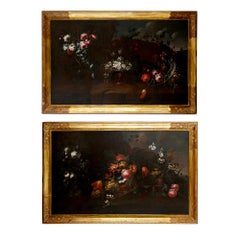 Paire de peintures anciennes de natures mortes florales du 17ème siècle, attribuées à Vincenzino - Vincenzino