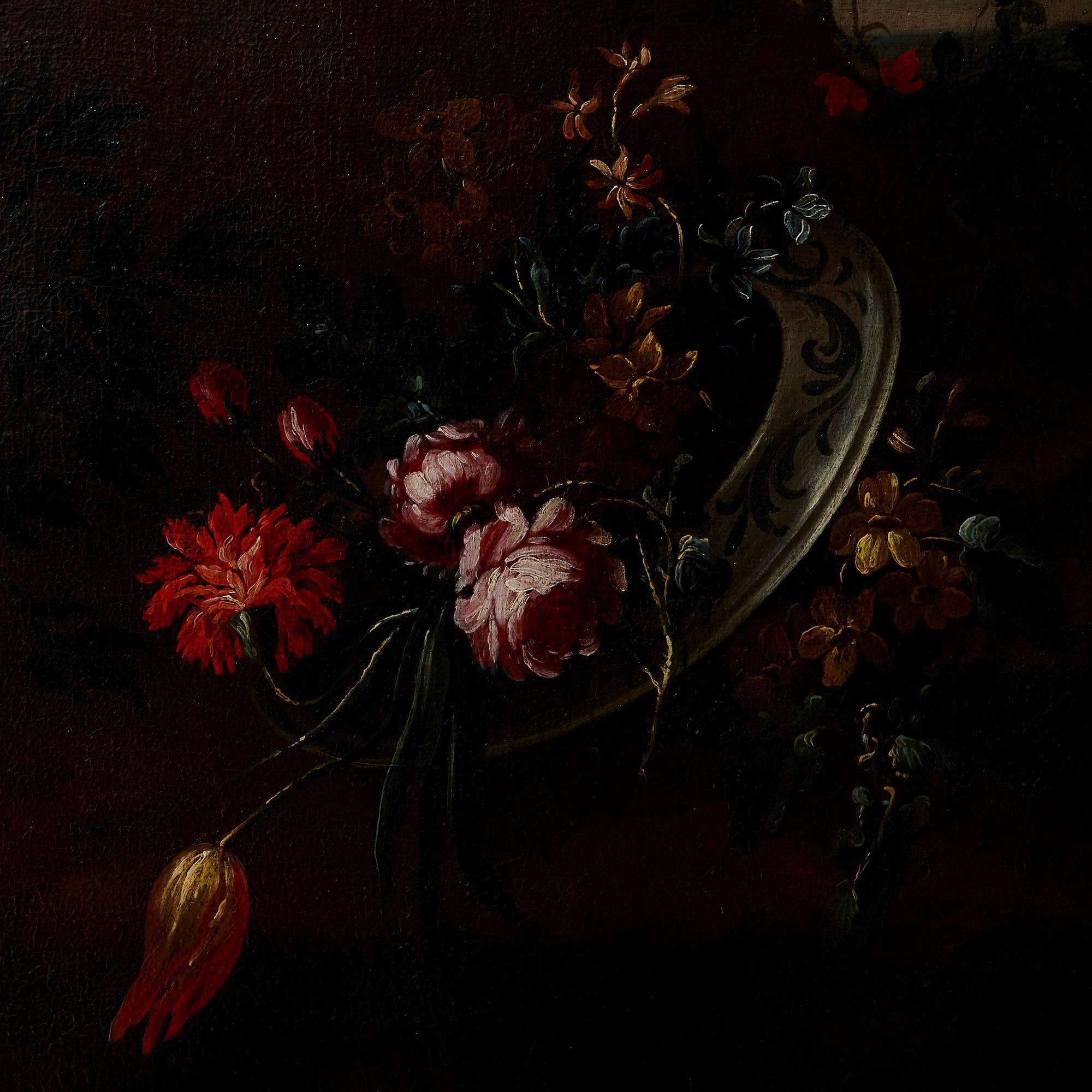 Pair of Antique 17th Century Floral Still Life Paintings, attr. Vincenzino For Sale 3