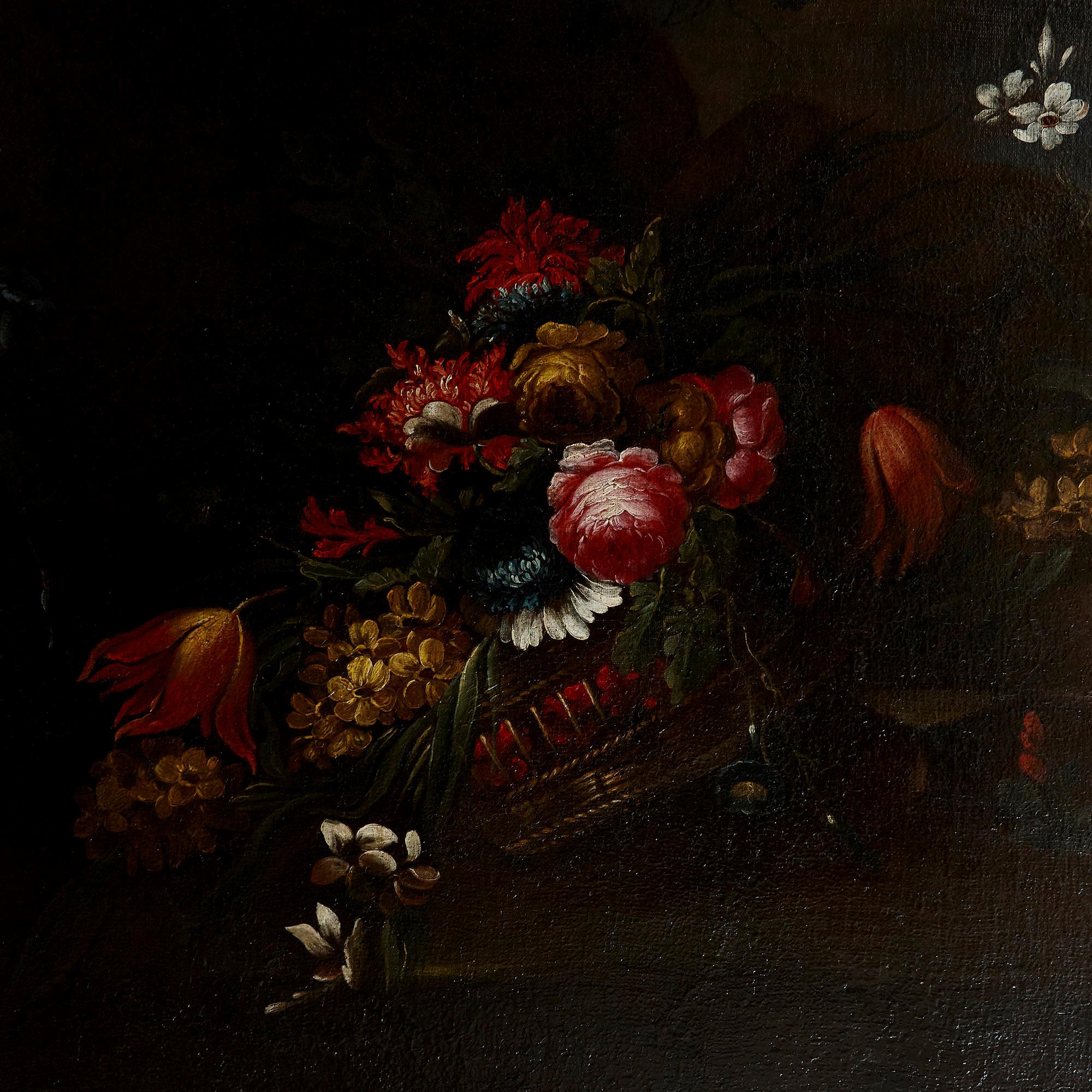 Pair of Antique 17th Century Floral Still Life Paintings, attr. Vincenzino For Sale 4