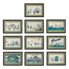 Ten Framed 19th Century Chinese Pith Paintings of Courtly Entertainment