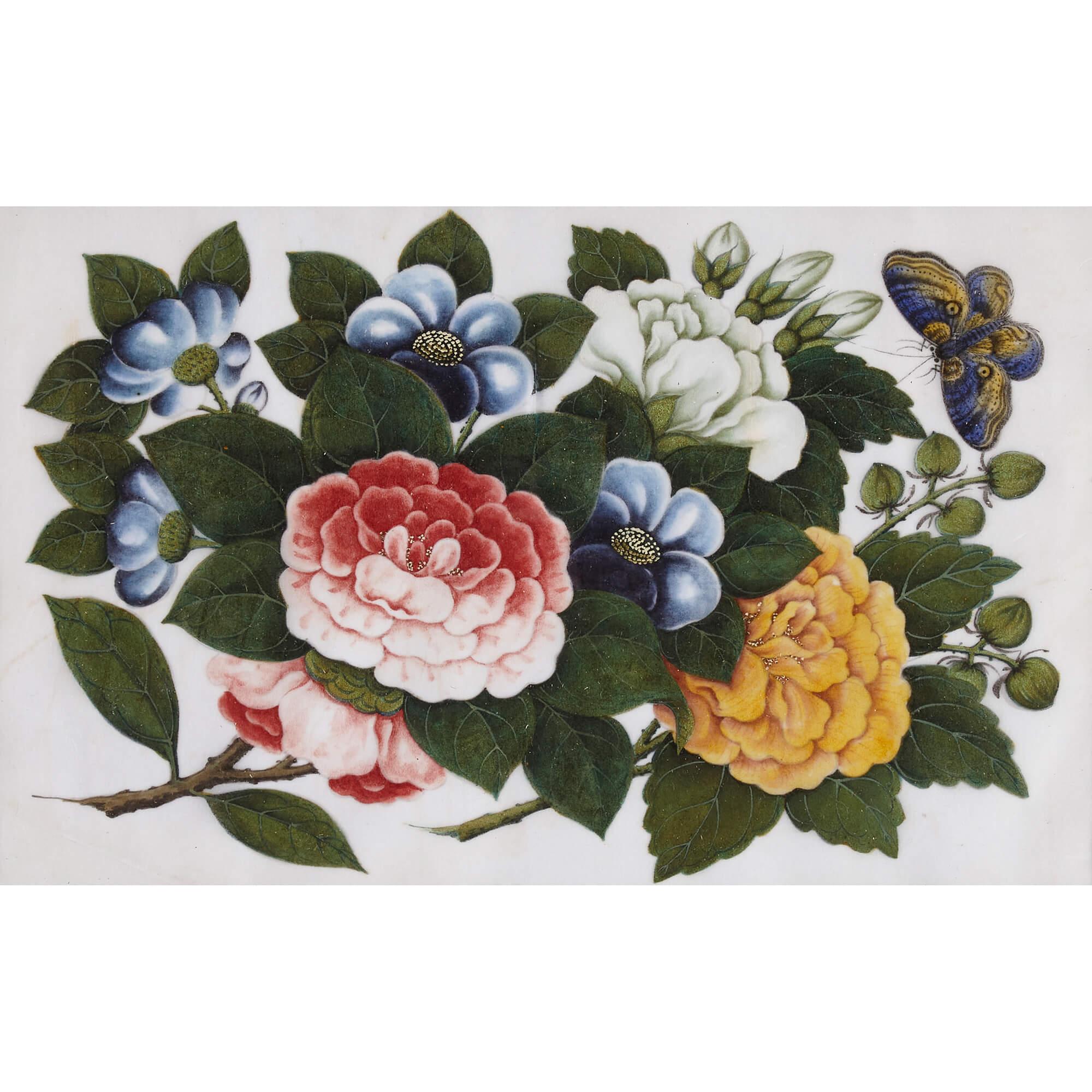 Set von sechs chinesischen Kissenpapiergemälden mit Schmetterlingen und Blumen im Angebot 4