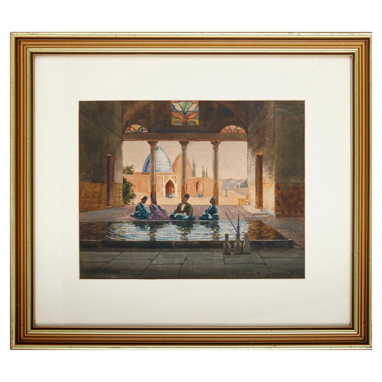 British Orientalist watercolour by Peter MacGregor Wilson
British, early 20th Century
Frame: Height 40cm, width 45cm, depth 2cm
Sheet: Height 22cm, width 28cm

This quite beautiful watercolour is by the Scottish artist Peter MacGregor Wilson, who