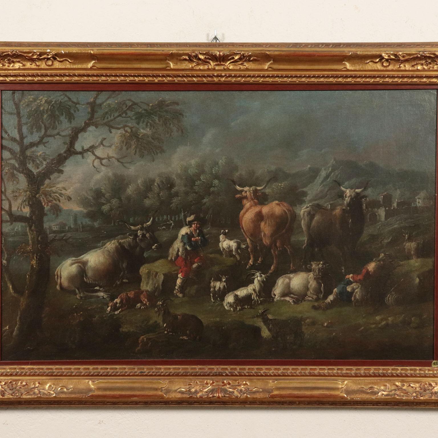 Landscape with herds and shepherds - Other Art Style Painting by Domenico Brandi 