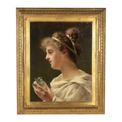 Enrico Crespi Oil On Canvas 19th Century, Female Figure