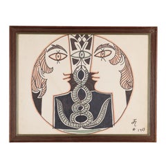 Zeichnung von Jean Cocteau Vis à Vis 1963