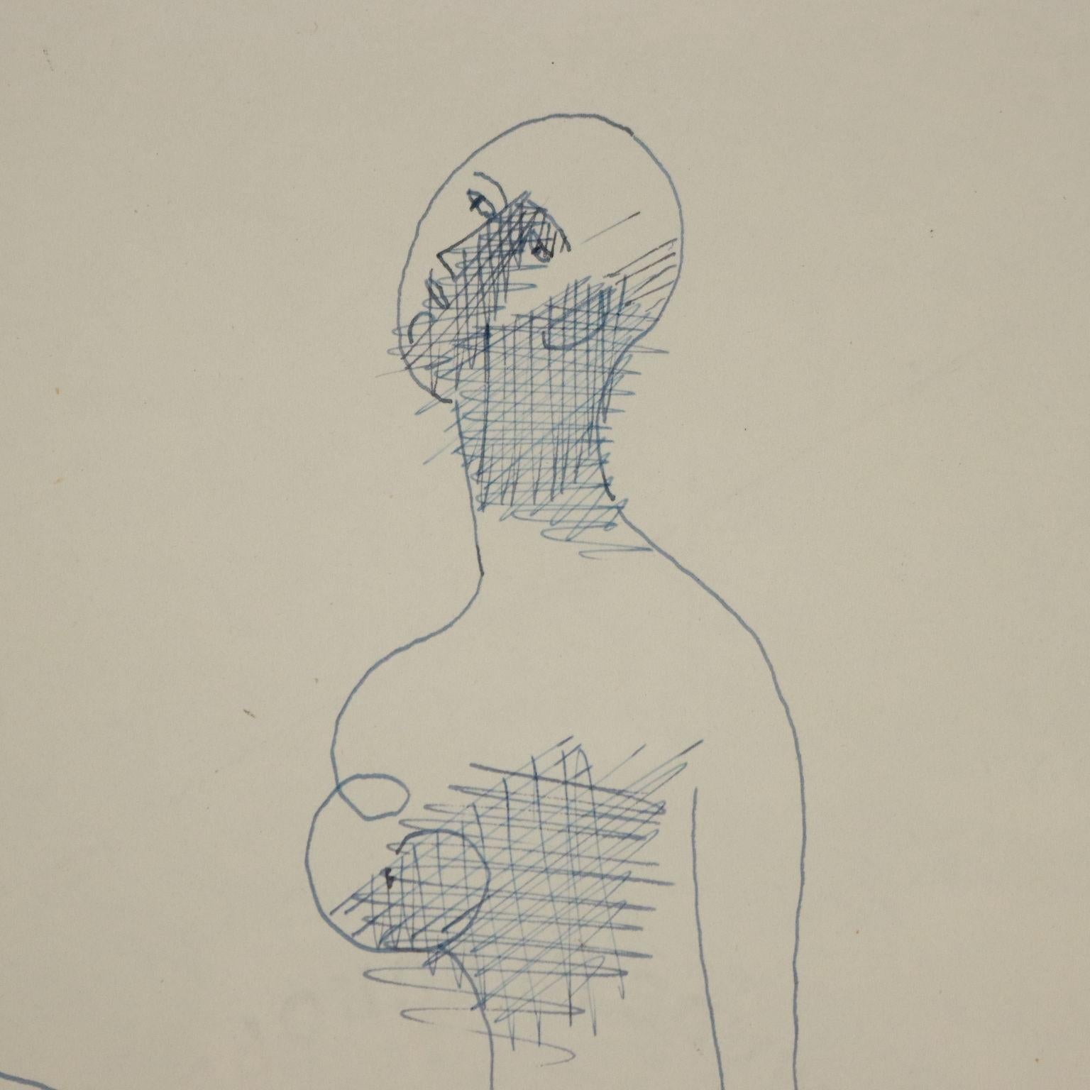Disegno a Biro di Mario Tozzi Figura in Riposo 1969 For Sale 2