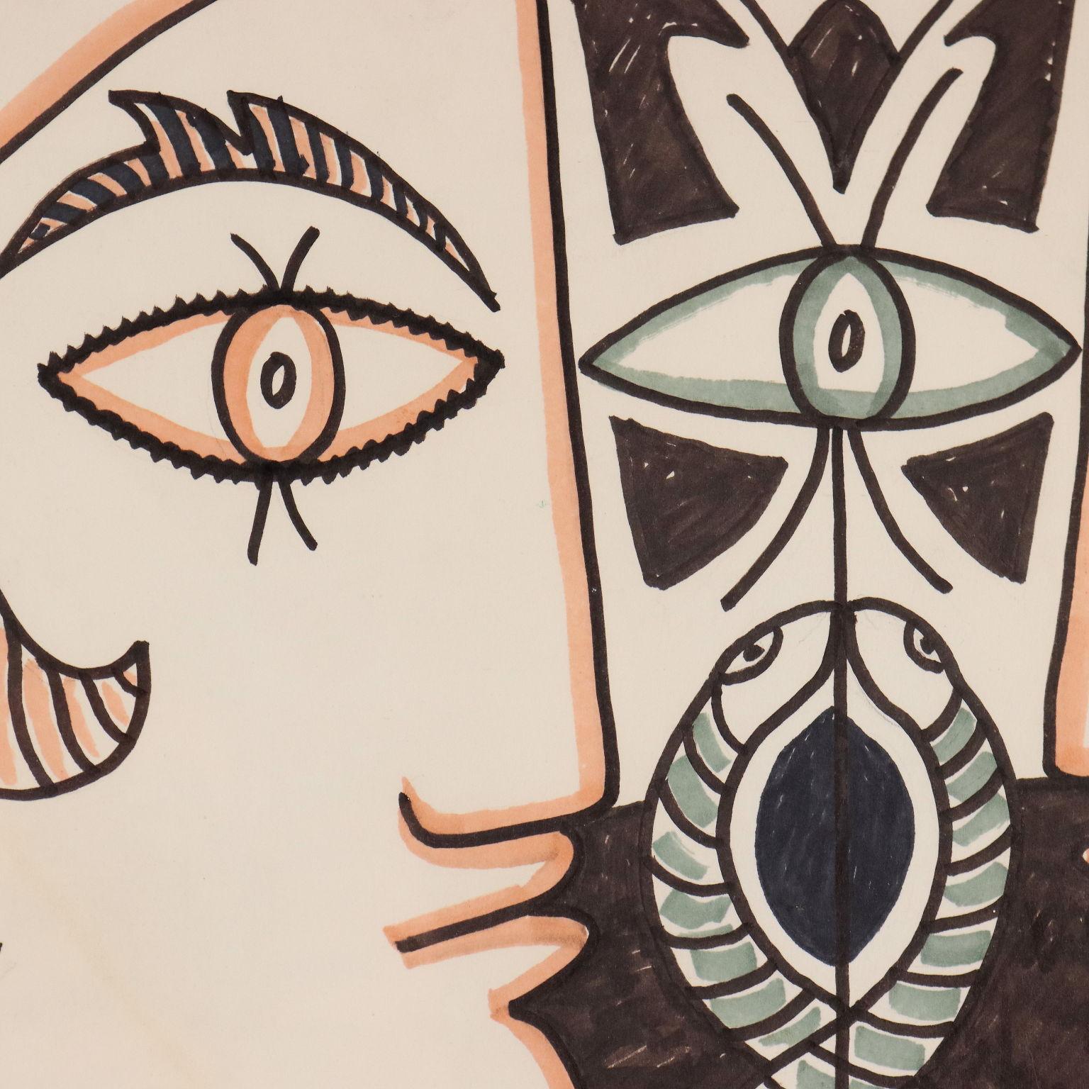 Zeichnung von Jean Cocteau Vis à Vis 1963 3