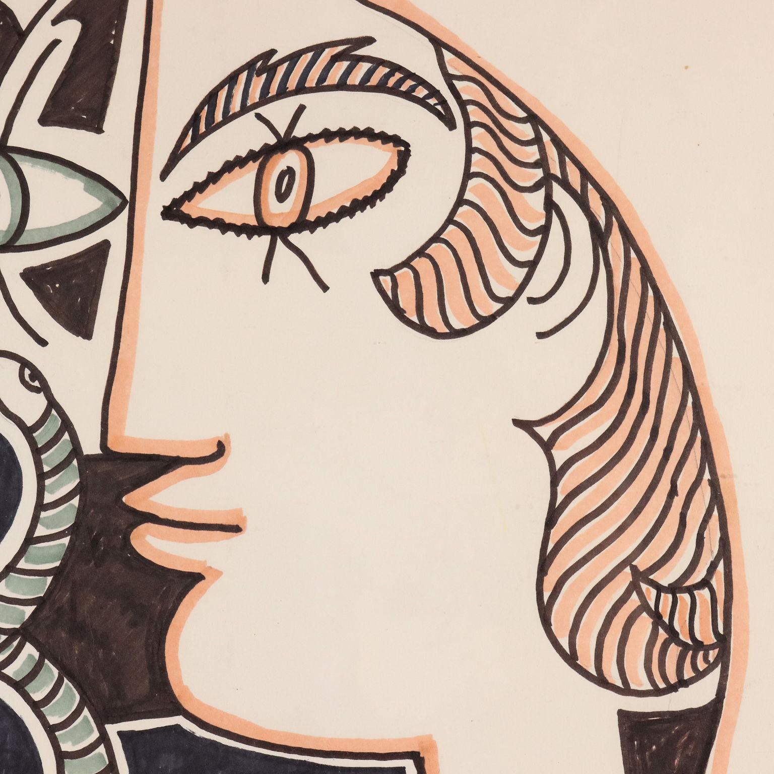 Zeichnung von Jean Cocteau Vis à Vis 1963 4