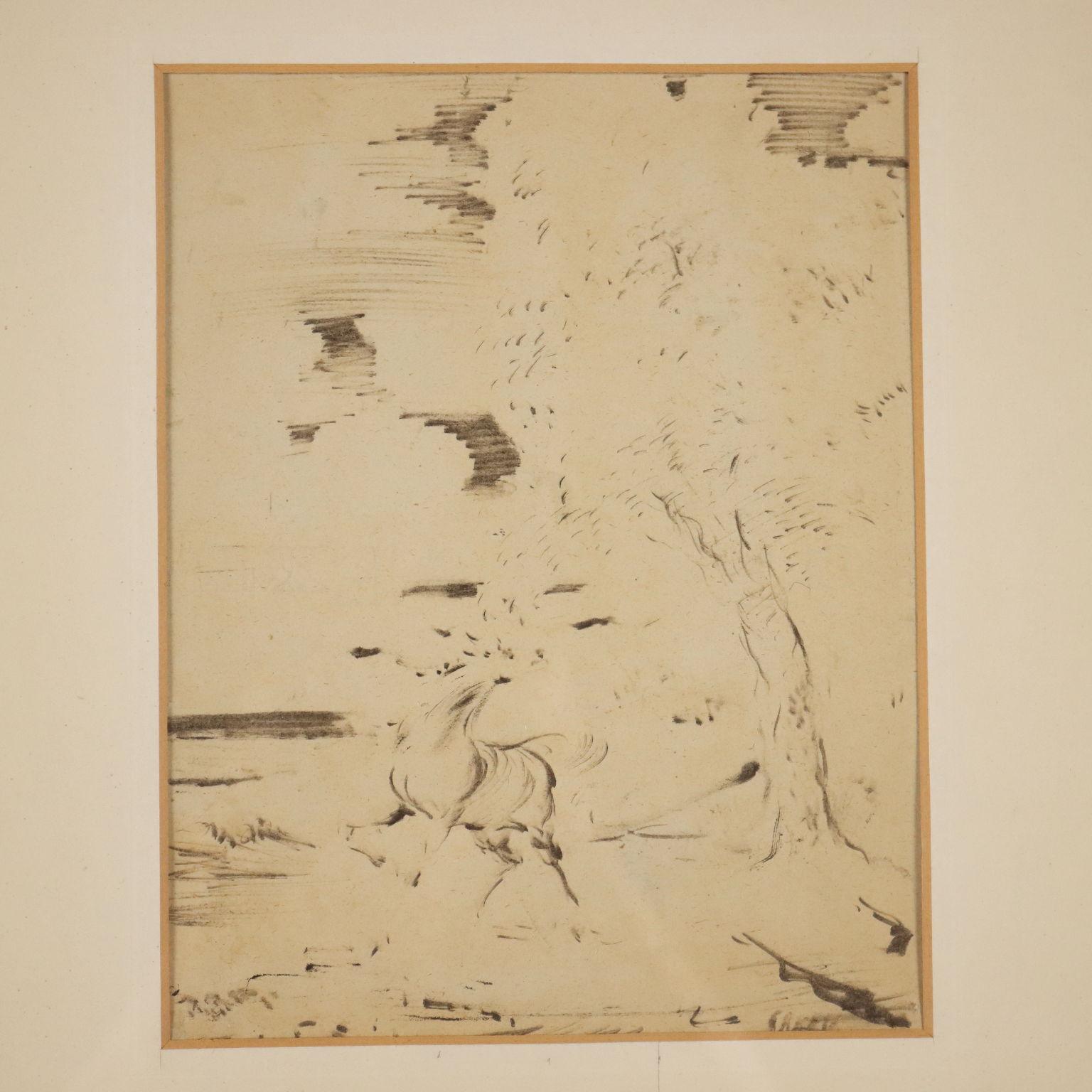 Cheval dans le paysage des années 1950 - Abstrait Art par Aligi Sassu