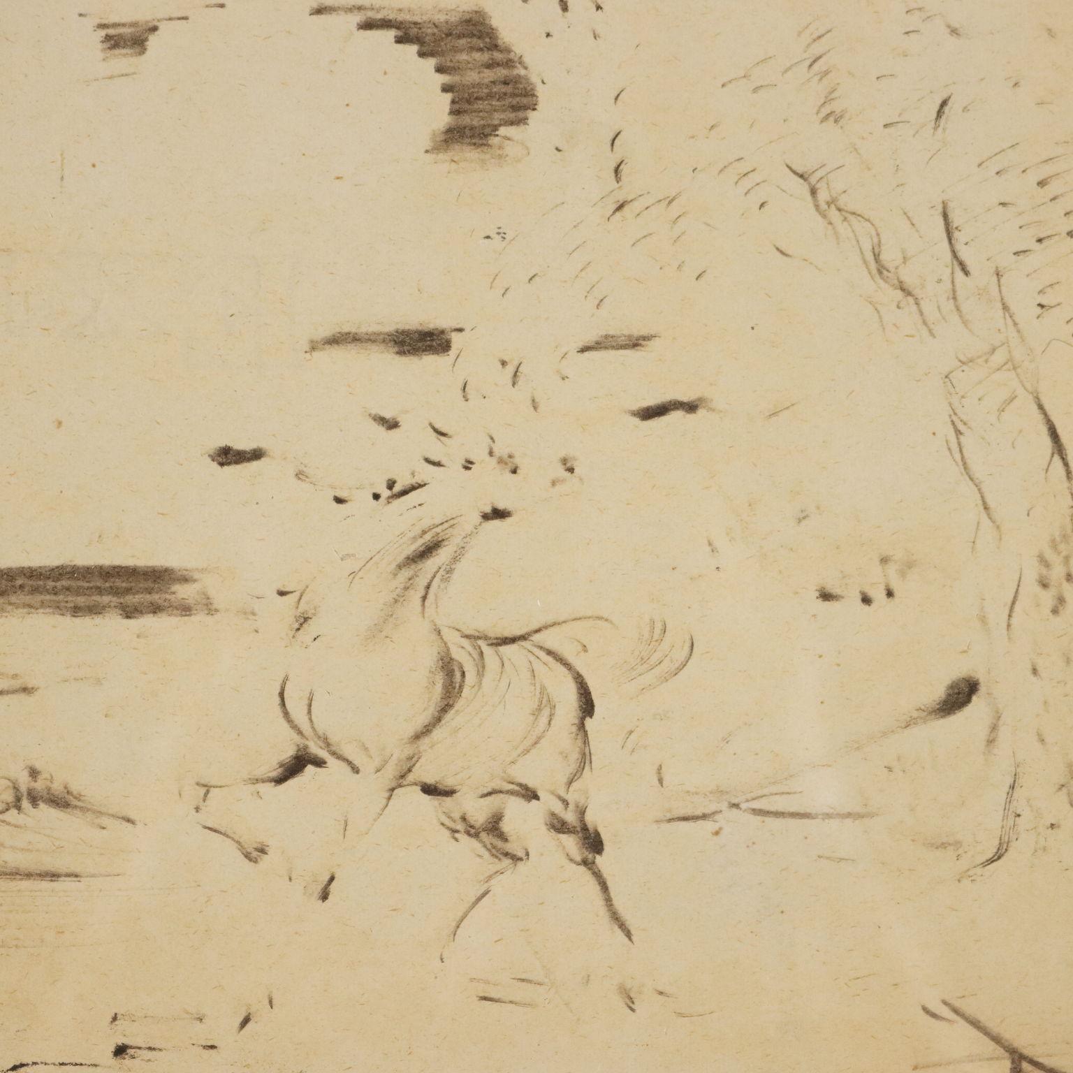 Cheval dans le paysage des années 1950 - Gray Animal Art par Aligi Sassu