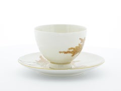 Japanischer Becher und Untertasse des 20. Jahrhunderts, Satsuma-Keramik von Yabu Meizan, rotes Ahorn