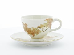 20th Century Japanese Cup and Saucer, Satsuma Ceramics by Yabu Meizan, Red Maple