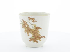 Antique Japanese Teacup, Satsuma Ceramics by Yabu Meizan Gilded Red Maple, Crackle Glaze