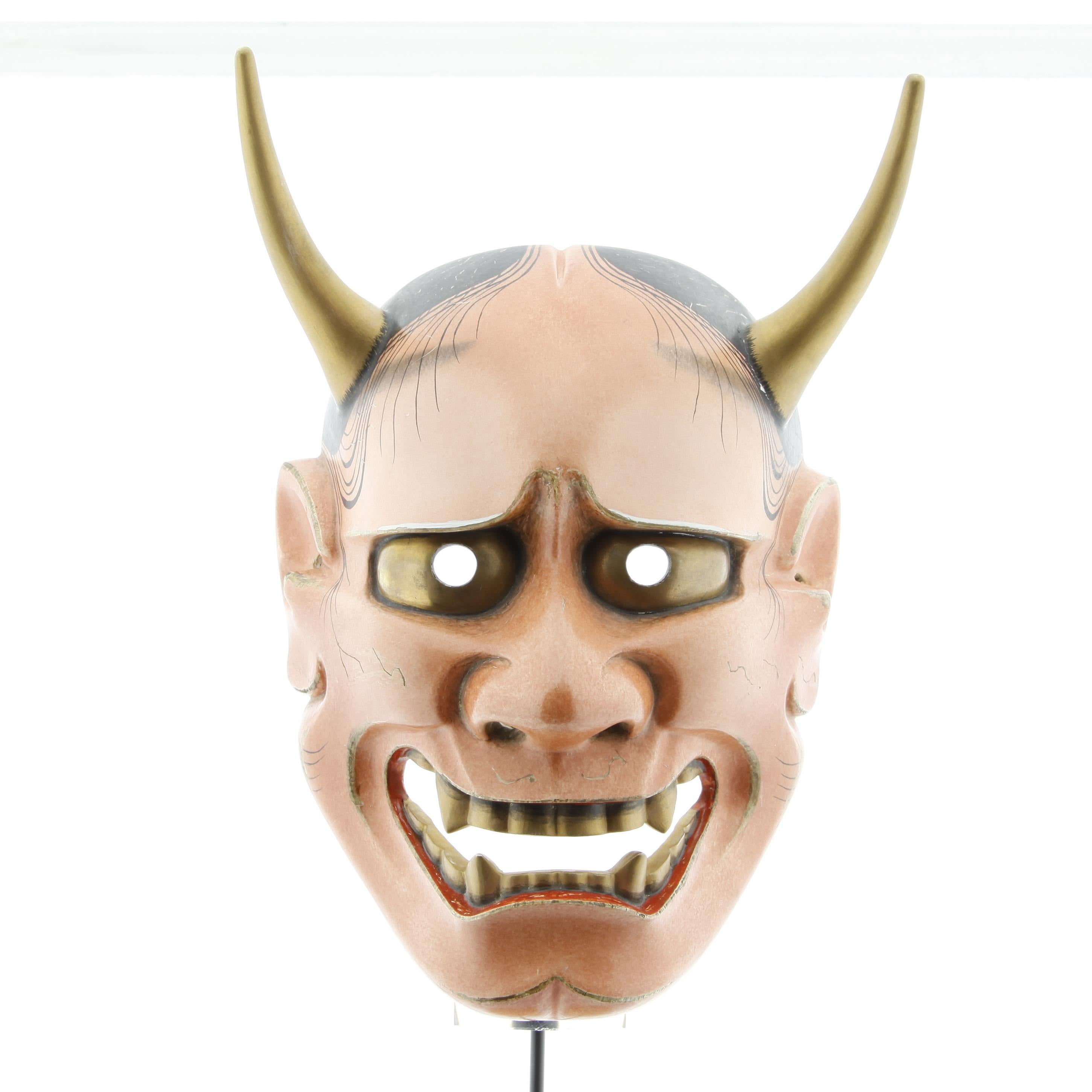 Hannya Noh Mask, Demon, Japanese Theatre, 20th Century, Woodcraft, Handmade - Mixed Media Art by Unknown
