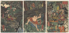 Yoshikazu Utagawa, Original Japanese Woodblock Print, Battle, Lord Yoshitsune 