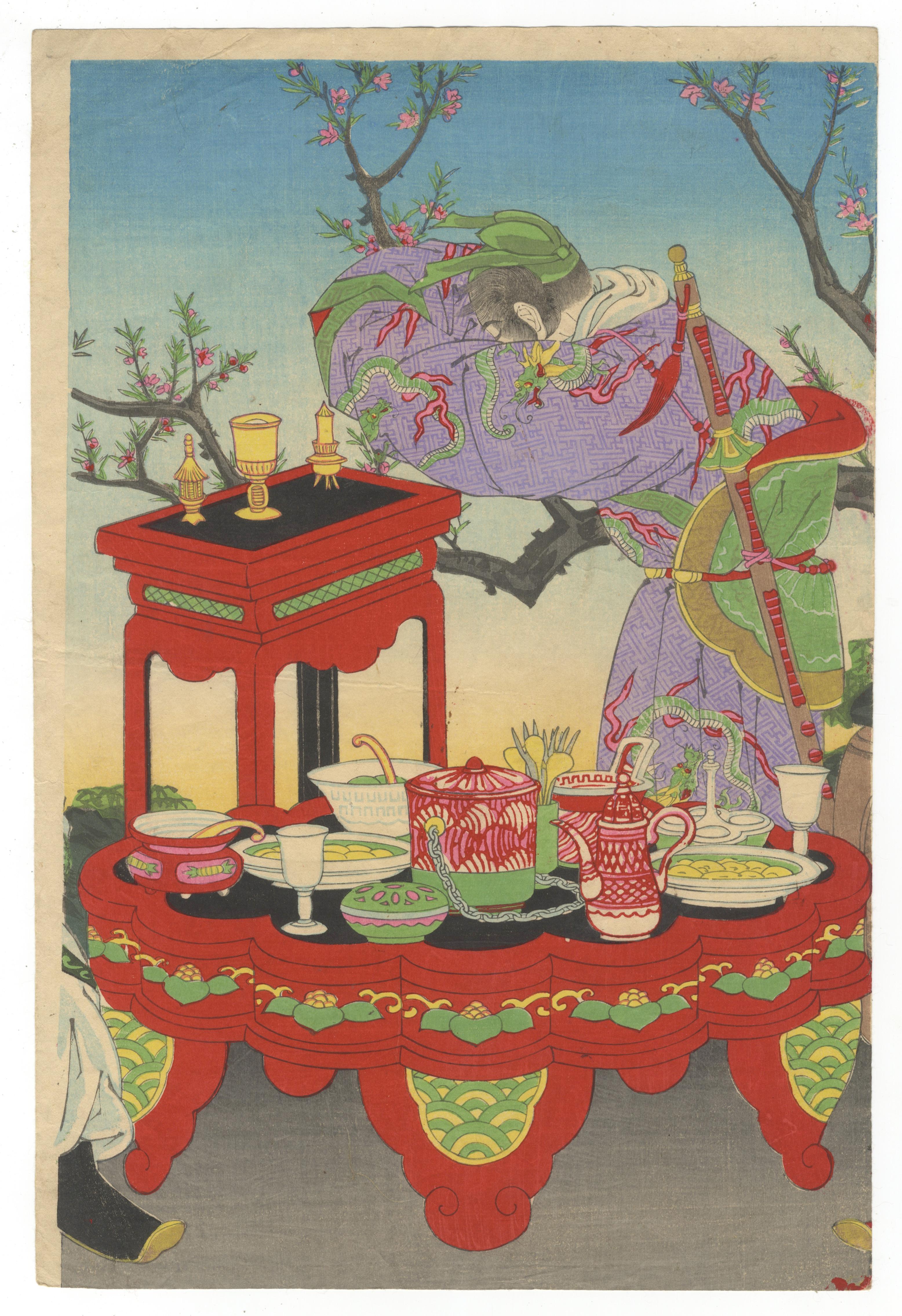 Kuniteru III Utagawa, Peach Garden, Three Kingdoms, Japanese Woodblock Print For Sale 3