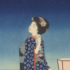Yoshikawa Kanpo, Japanese Woodblock Print, Beauty, Maiko, Moon, Shin-Hanga