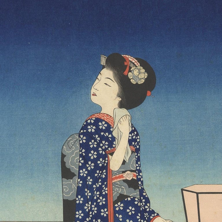 Yoshikawa Kanpo - Yoshikawa Kanpo, Japanese Woodblock Print, Beauty, Maiko, Moon, Shin-Hanga For