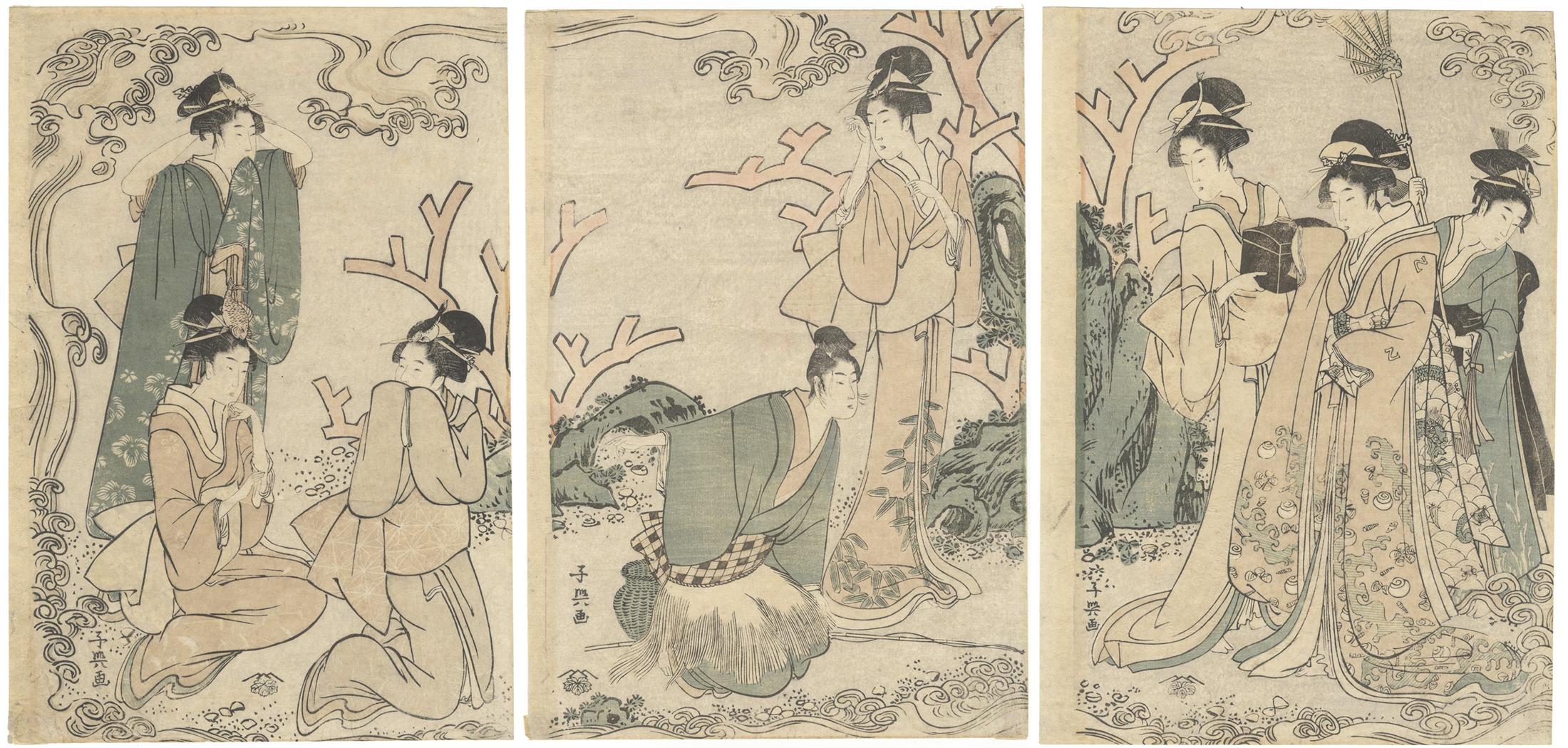 Eishosai Choki Figurative Print - Choki Eishosai, Parody, Kimono, Courtesan, Japanese Woodblock Print, Edo Period