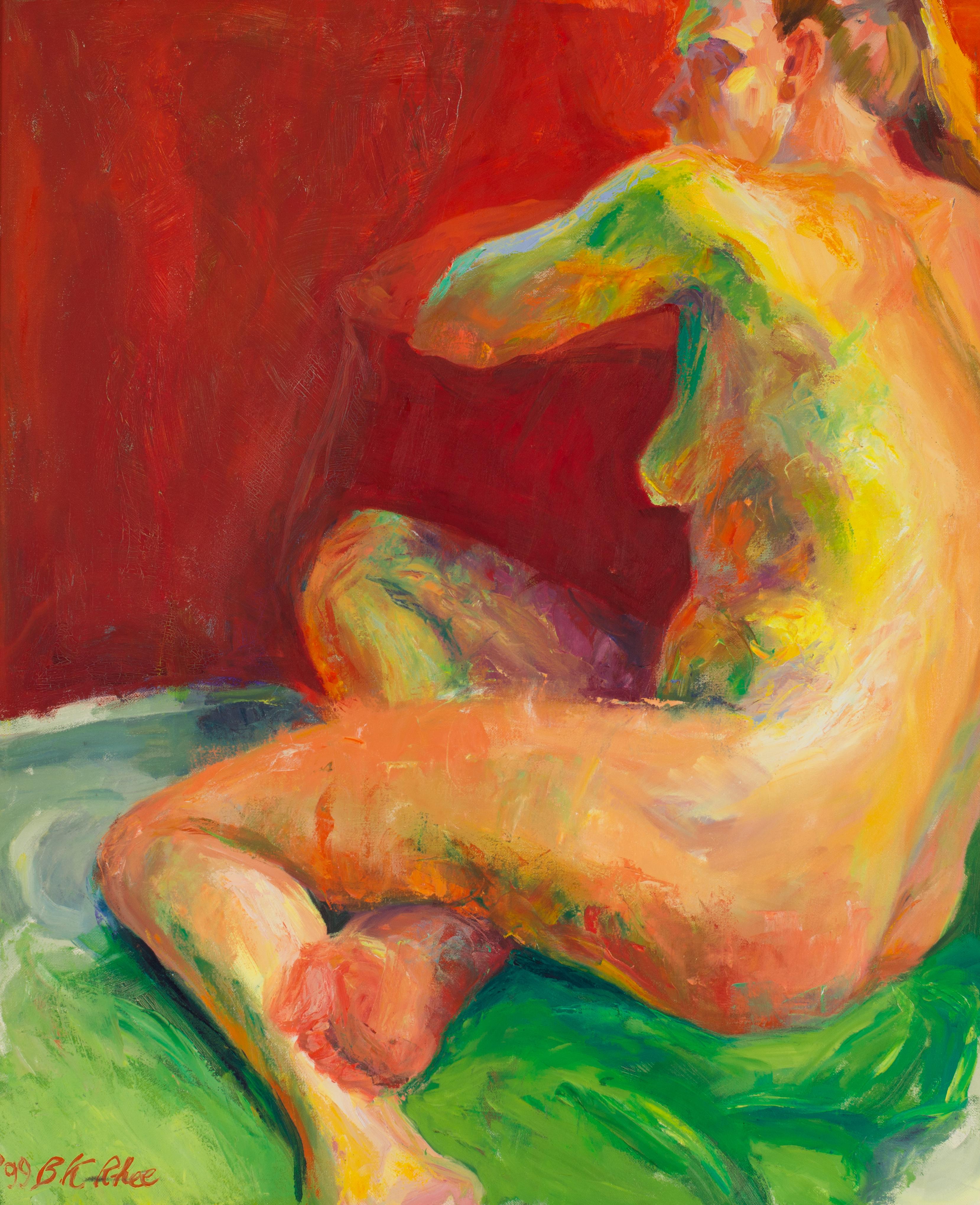 Nude in Red - Painting by Cindy Rhee