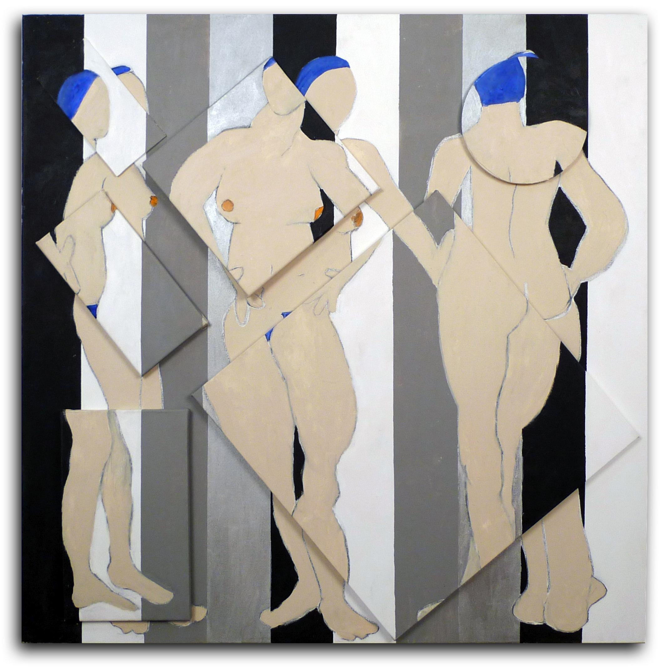 Susan Weil Portrait Painting - Large Square Contemporary Abstracted Female Nude on Canvas