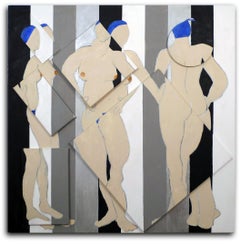 Large Square Contemporary Abstracted Female Nude on Canvas